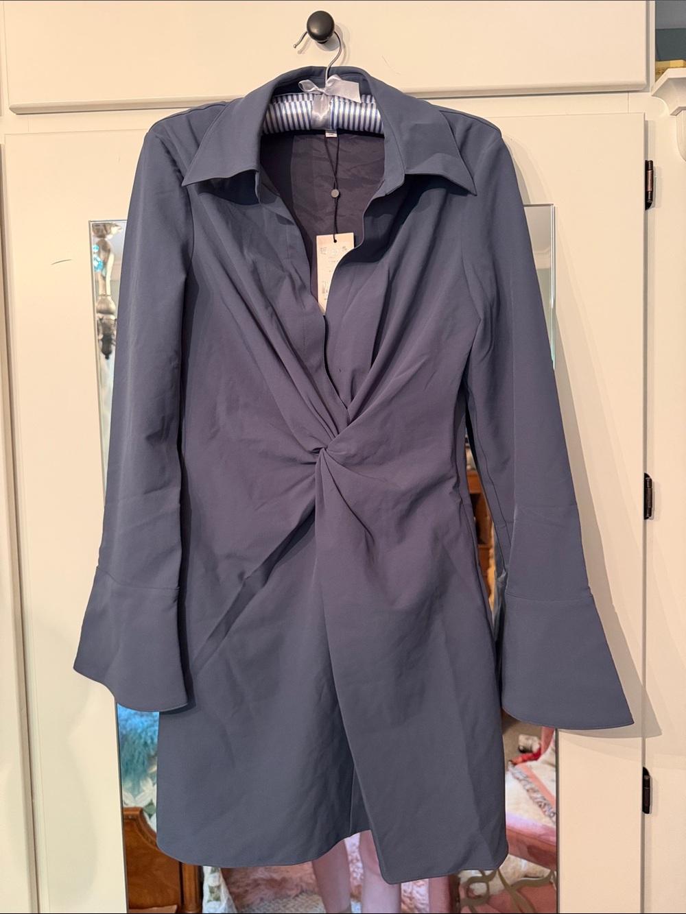 cinq a sept Shadow Twist-Front Dress in Deep Slate